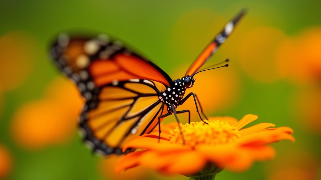 Mariposa Monarca con alas naranjas y negras en primer plano sobre una flor